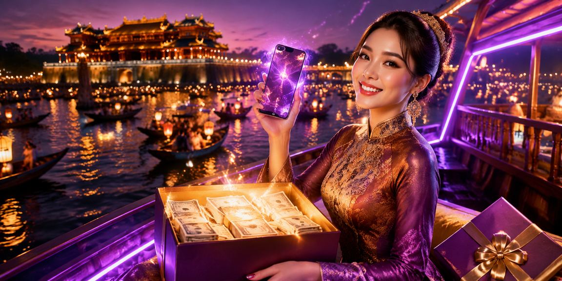 Phòng chơi casino di động sôi động với ánh đèn neon ở Huế